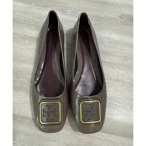 Tory Burch Georgia Square Toe Leather Ballet Flats Smoke Gray Size 6.5